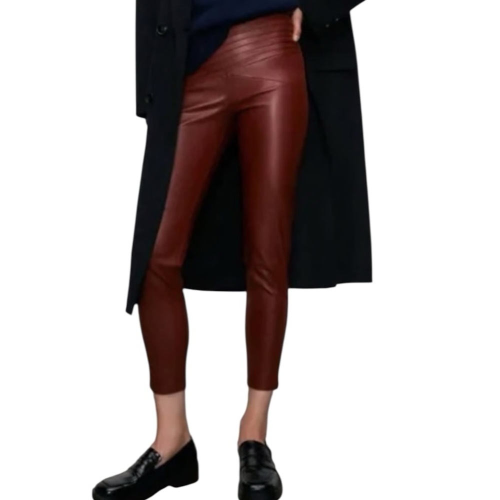 Zara NEW  Faux Leather High Waisted Pants Leggings Burgundy Trending Color